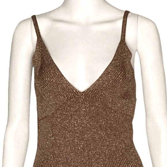 NWT Retrofete Brown Gold Sparkle Amster Ribbed Midi Sweater Dress - Sz L - Picture 4 of 9